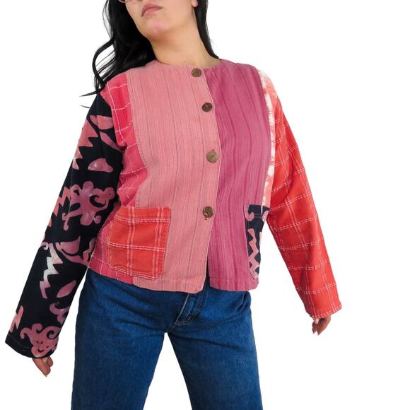 Wild Thing 1990s Vintage Pink Patchwork Multi-Print Jacket Small Medium - Picture 4 of 7